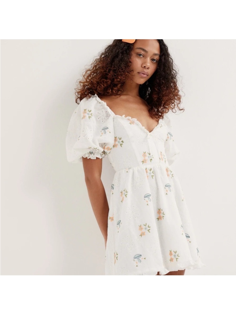 For Love & Lemons | Mushroom Dress Yolanda Puff Sleeve Babydoll Mini Dress | S